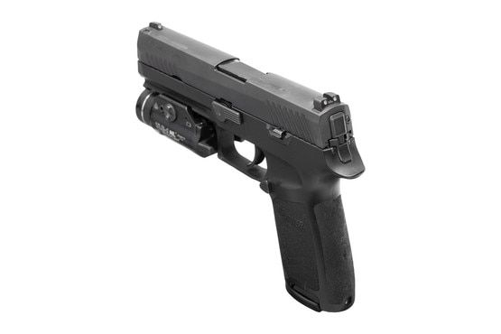 Full size 9mm pistol with 3-dot sights, black.